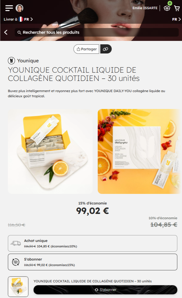 Younique collageen productblad op Komigo
