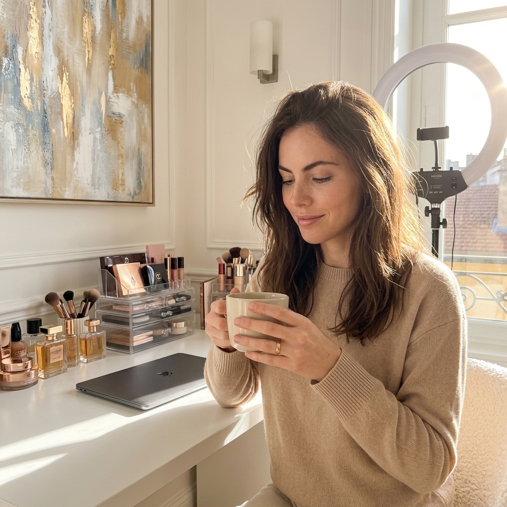 Émilie disfrutando de un café, dispuesta a responder a tus preguntas